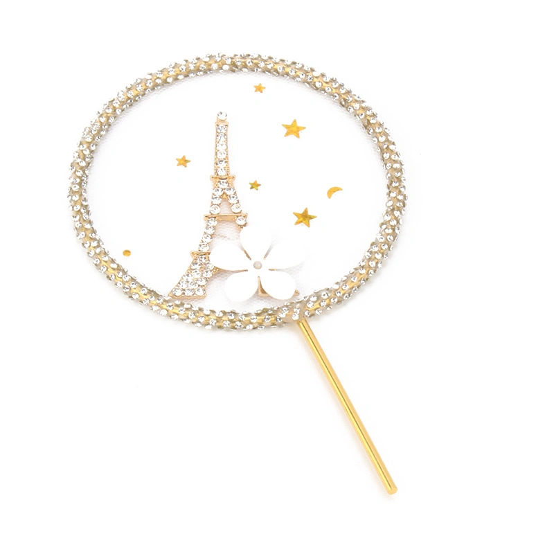 Happy Birthday Party Favor Romantic Round Eiffel Tower Crystal Rhinestone Cake Topper for Cake Decorations