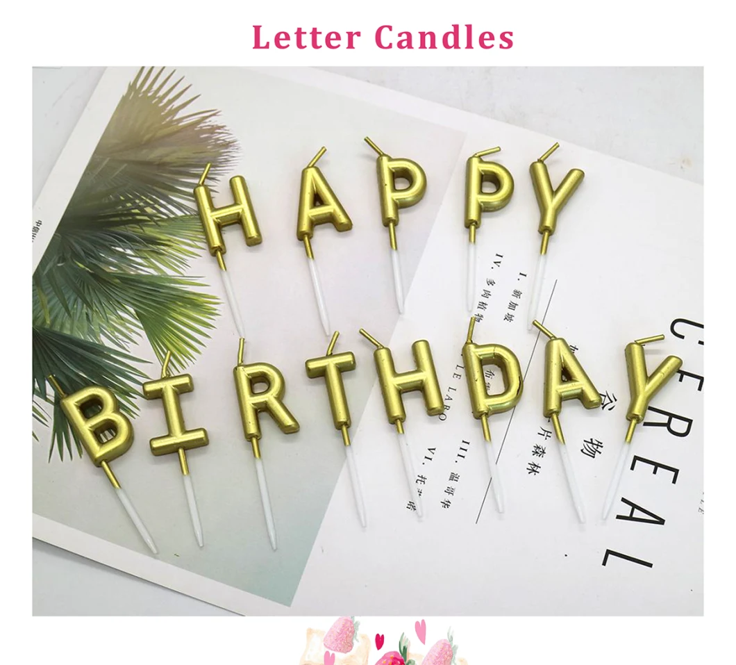 Gold Happy Birthday Cake Topper Letter Cake Candles for Cake