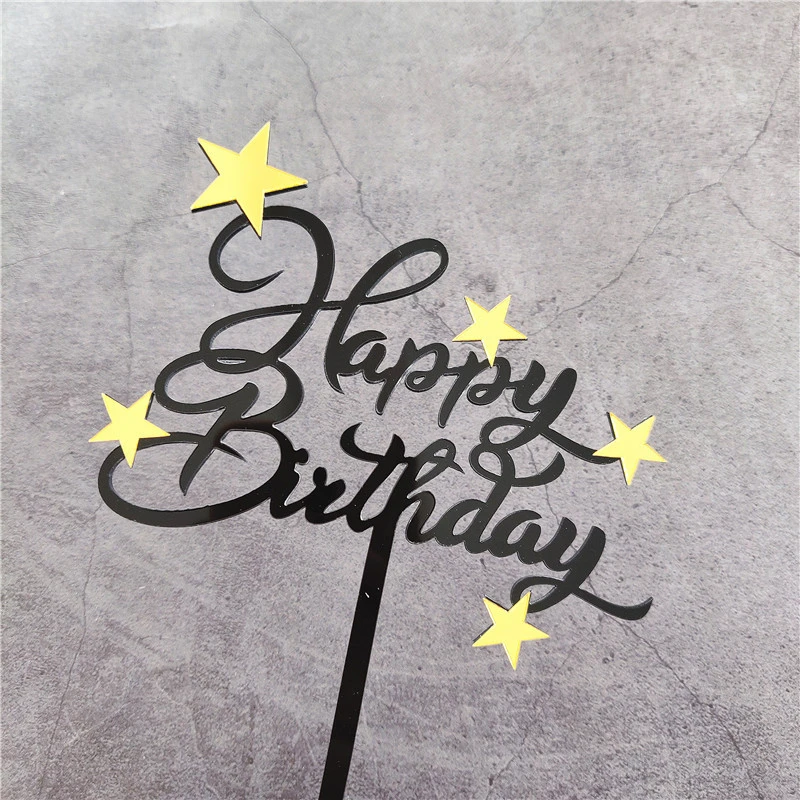 Gold Black Acrylic Star Happy Birthday Cake Topper Party Baking Decoration Acrylic Birthday Cake Topper