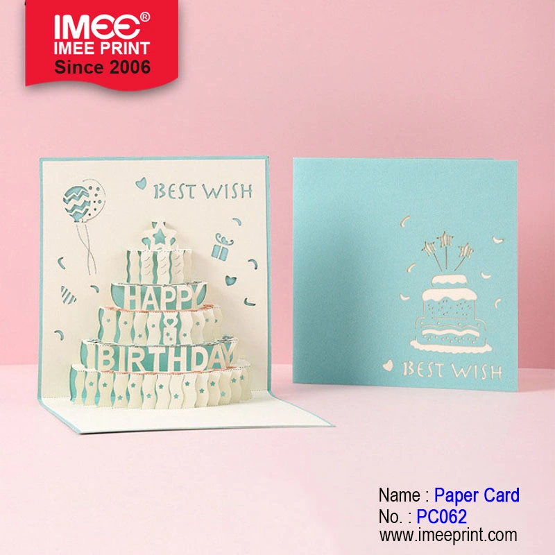 Imee Custom Handmade Paper Cards Elegant Birthday Cake 3D Pop-up Happy Birthday Card