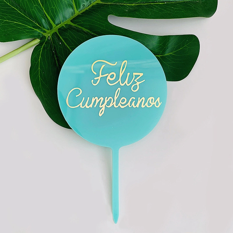 Spanish Happy Birthday Cake Topper Round Custom Acrylic Cake Topper Hot Stamping Feliz Cumpleanos Cake Topper