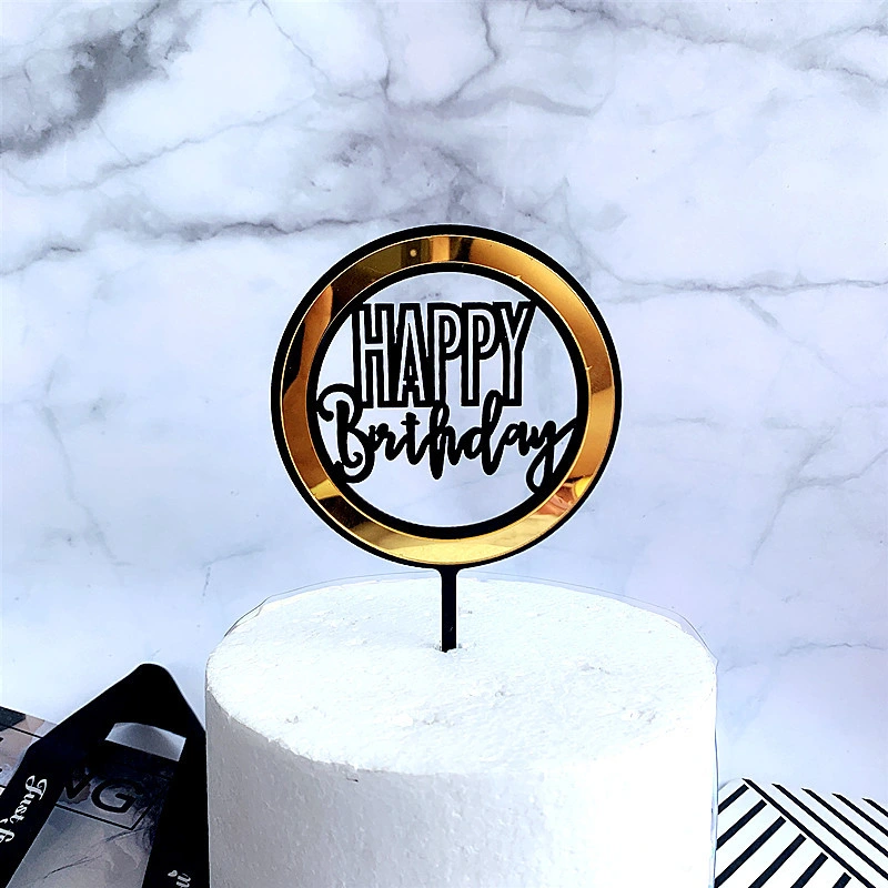 Double Layer Happy Birthday Cake Topper Party Baking Decoration Supplies Acrylic Birthday Party Round Cake Toppers