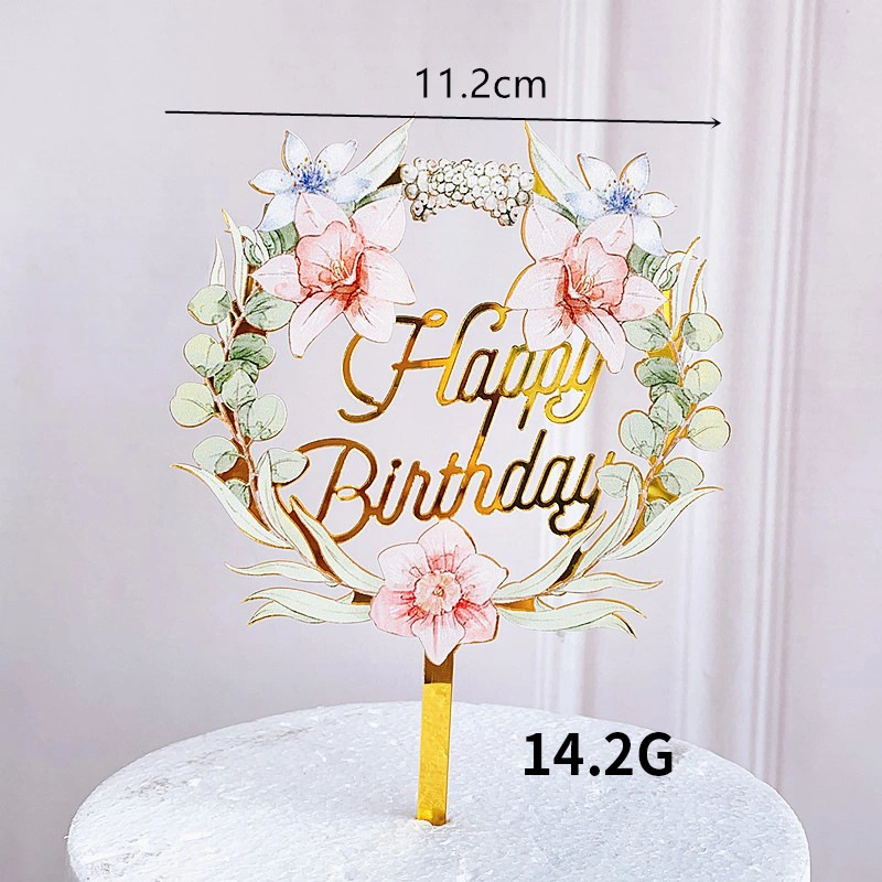 Beautiful Colourful Flower Print Happy Birthday Wedding Cake Decoration Acrylic Flower Cake Topper