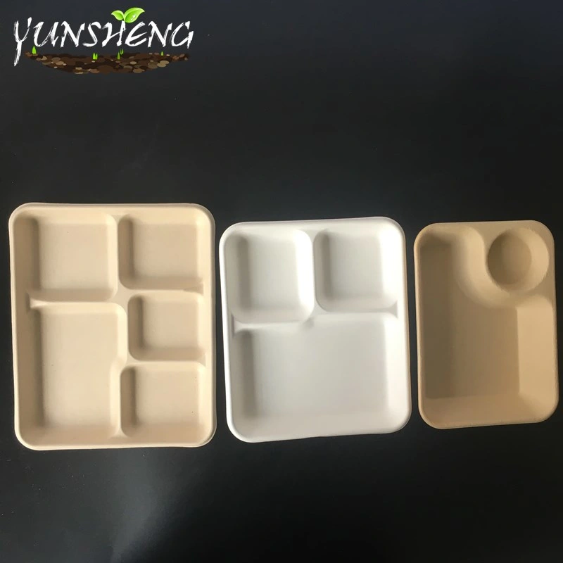 Environmentally Disposable Customized Square or Round White or Light Brown Paper Trays with Several Compartments