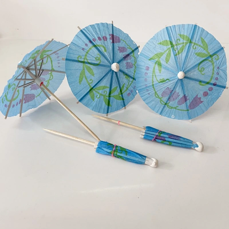 Party Supplies Decorative Wooden Flower Umbrella Cocktail Picks for Cake/Ice Cream/Juice Party Decoration
