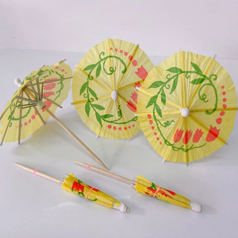 Party Supplies Decorative Wooden Flower Umbrella Cocktail Picks for Cake/Ice Cream/Juice Party Decoration