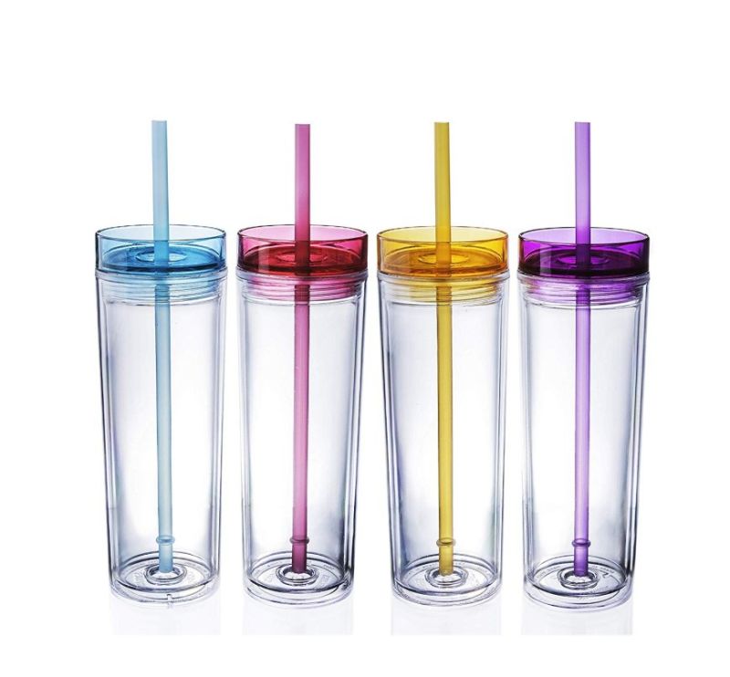 16oz Double Wall Clear Plastic Tumbler with Lids and Straws