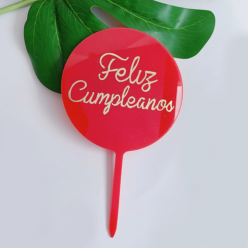 Spanish Happy Birthday Cake Topper Round Custom Acrylic Cake Topper Hot Stamping Feliz Cumpleanos Cake Topper