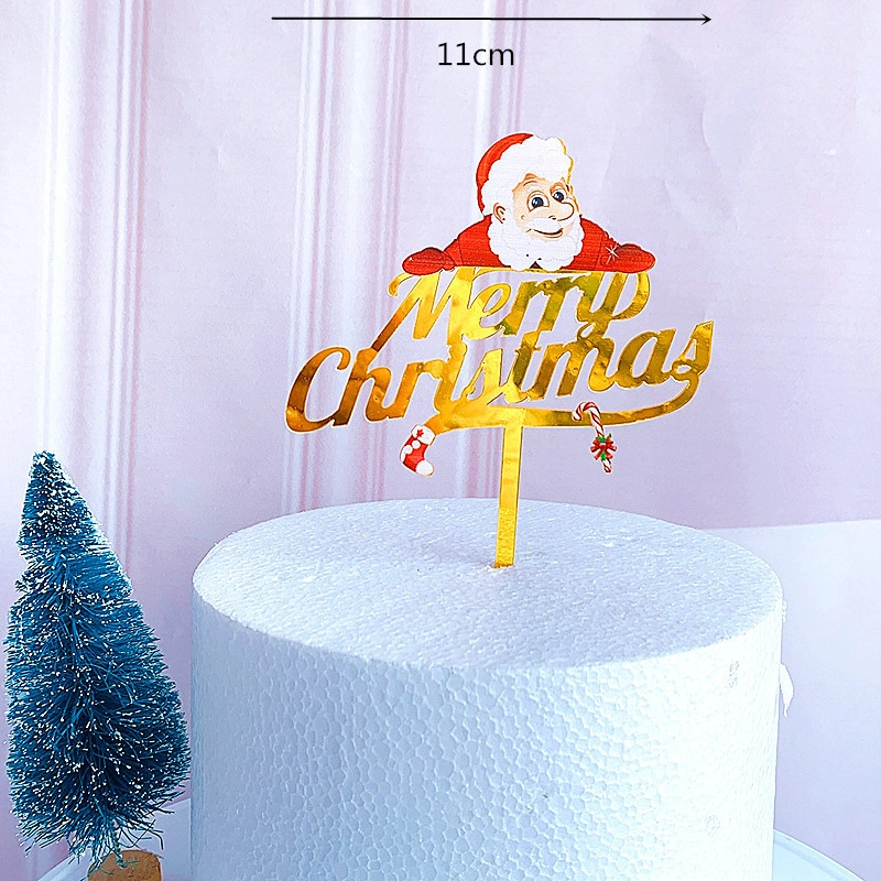 Christmas Party Cake Decoration Supplies Gold and Black Acrylic Santa Merry Christmas Cake Topper