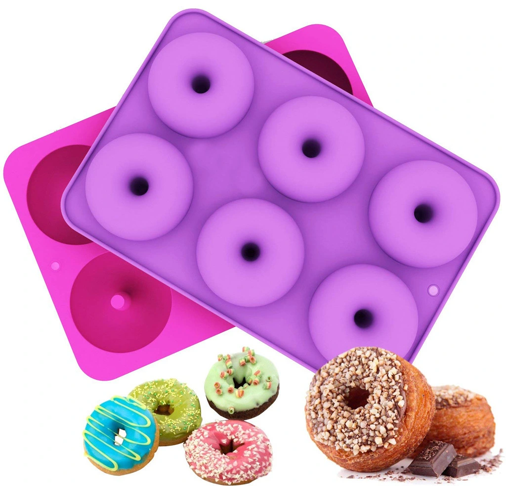 Heat Resistant Cake Biscuit Bagels Muffins Tool Silicone Non Stick Doughnut Baking Mold with 6 Cavity