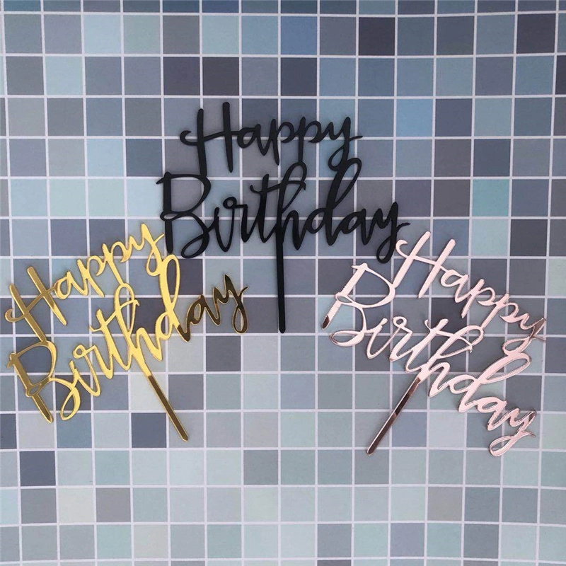 Baking Decor Acrylic Gold Black Cake Toppers Cupcake Decorating Happy Birthday Cake Topper
