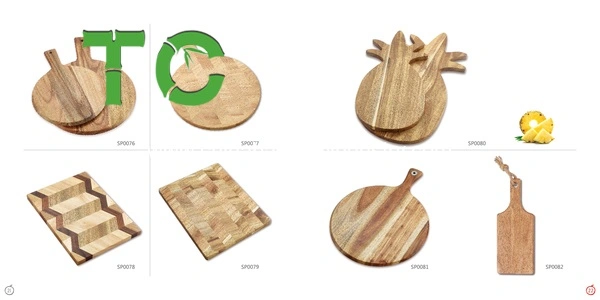 Natural Round Acacia Wood Cutting Board/ Serving Board with Handle Stripe Board