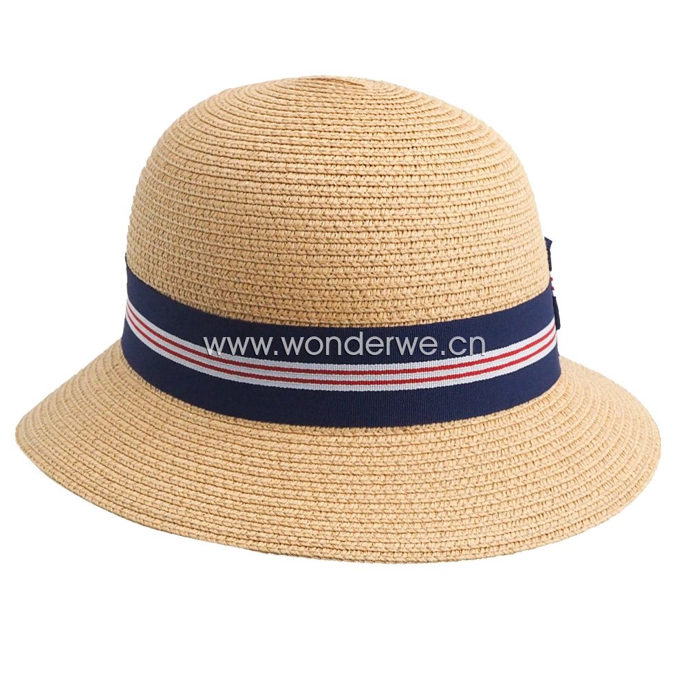 Hot Selling Camel Color Paper Braid Bucket Straw Hat with Short Brim