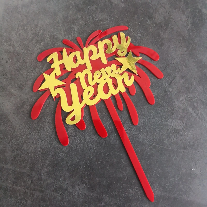 Baking Tools Birthday Wedding Decoration Acrylic Cake Topper Cupcake Toppers Double Layer Fireworks Happy New Year Cake Topper