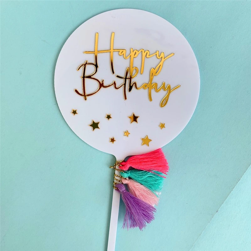 Round Design Birthday Wedding Theme Party Decorations Cake Topper Birthday with Tassel