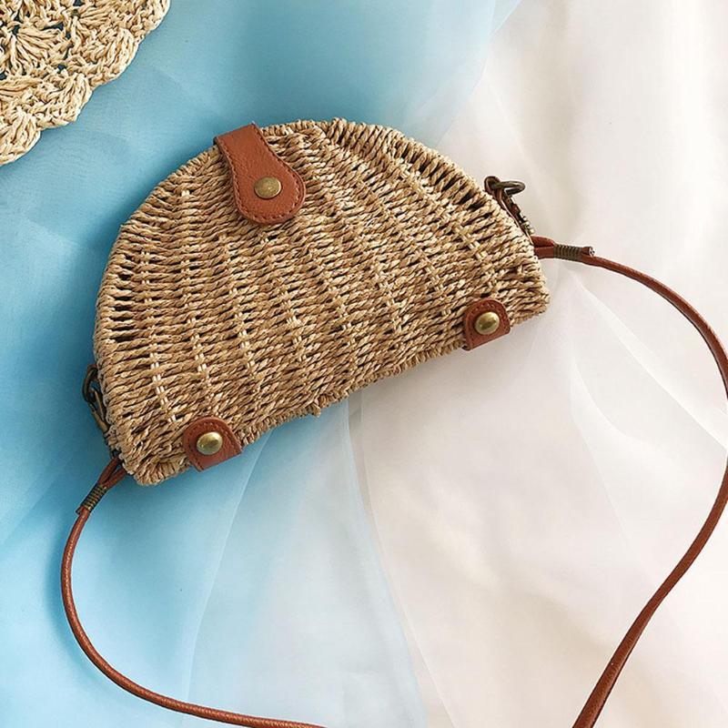 Solid Color Cylinder Double Handle Vintage Bucket Woven Handmade Ladies Paper Rope Beach Straw Bag