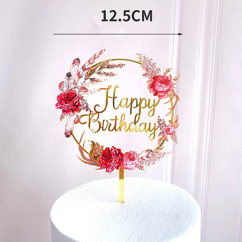 Happy Birthday Wedding Party Decorations Acrylic Cake Topper Beautiful Flower Cake Topper