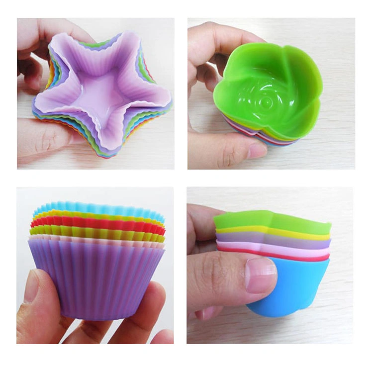 Random Color Different Shape Cup Cake Tool Bakeware Muffin Cupcake Silicone Baking Molds for DIY