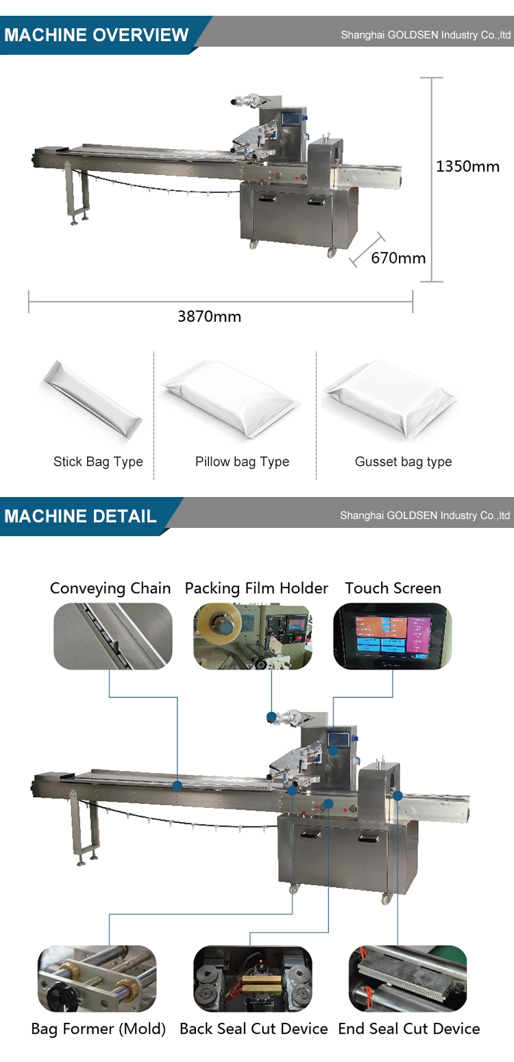 PLC Control Date Ball Protein Bar Automatic Horizontal Wrapper Pillow Packing Machine Cookie Cake Wrapping Machine