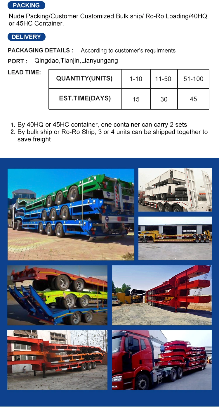 Hight Quality 4 Axles Lowbed Trailer 80 Ton 100 Ton Steel Lowboy Trailer