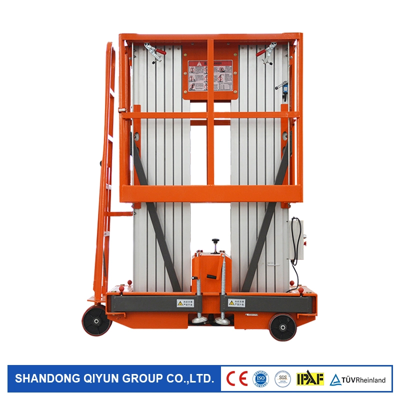 Qiyun 14 M Working Height Double Masts Hydraulic Aluminum Man Lift for Aerial Working