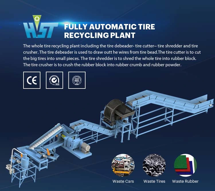 Used Tyre Recycling Plant Fully-Automatic Rubber Crusher Tyre Shredder Machine Plant