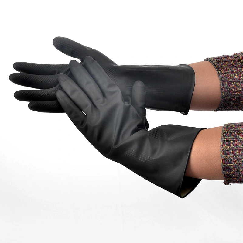 110g Long-Term Working Waterproof Chemical Resistant Black Latex Rubber Industrial Working Gloves