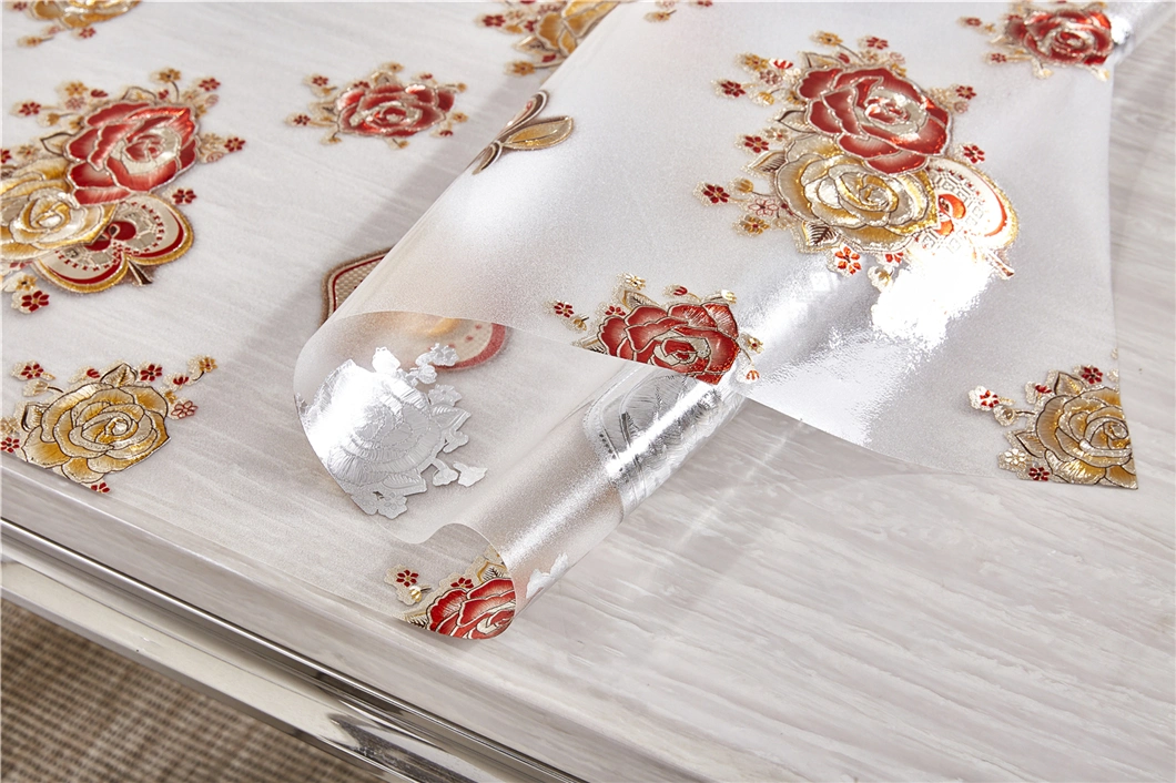 XHM Factory Wholesale PVC Transparent Metal Emboss Printed Independent PVC Tablecloth Polyester