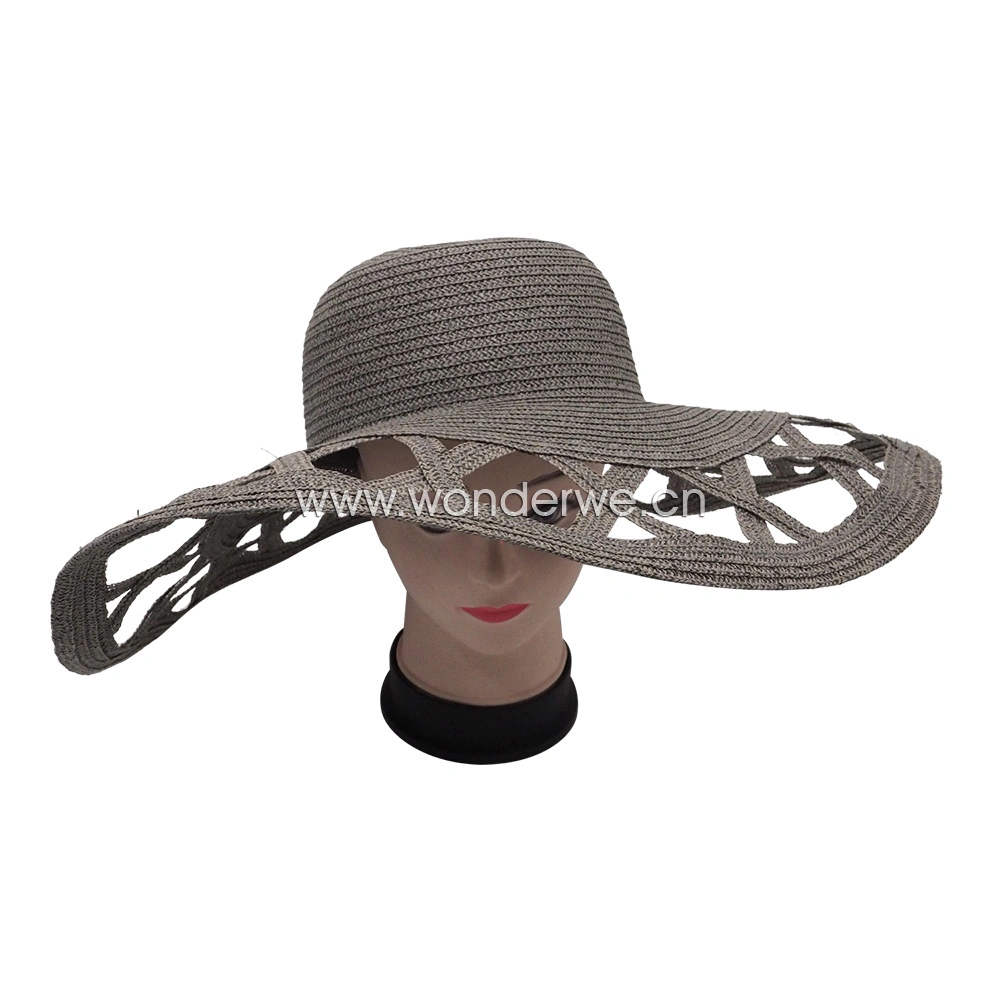 Novelty Style Grey Paper Braid Ladies Beach Sun Hat with Large Brim