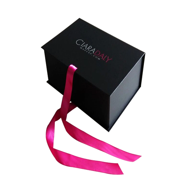 Black Foldable Pink Ribbon Gift Paper Packaging Packing Box