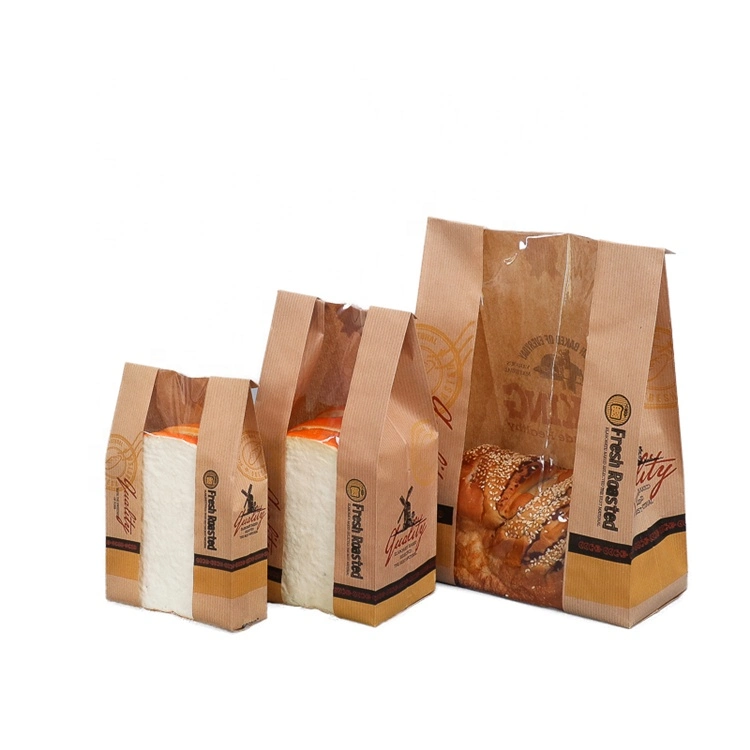 Oil Proof Paper Baking Toast Bread Food Packaging Anti-Oil Craft Paper Flat Merchandises Bags Sandwich Paper Bags Brown Kraft Paper with Window