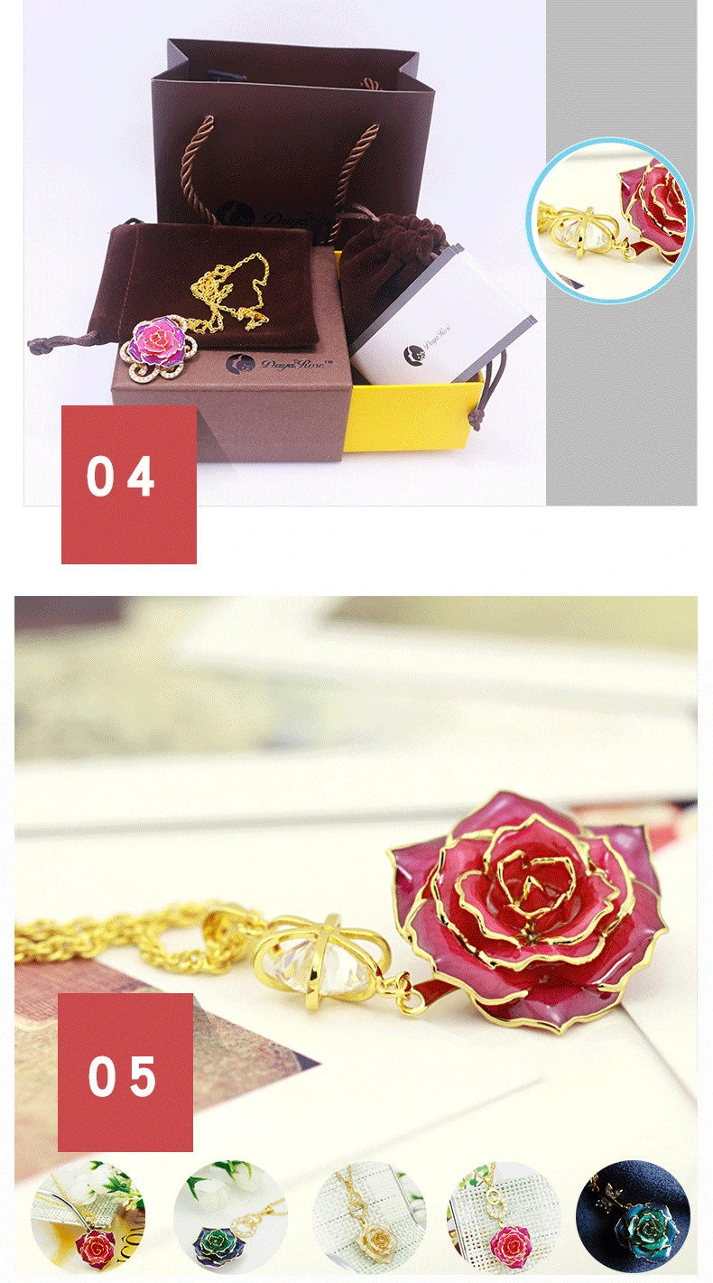 Love Around Colorful Gold Rose Necklace (fresh rose)