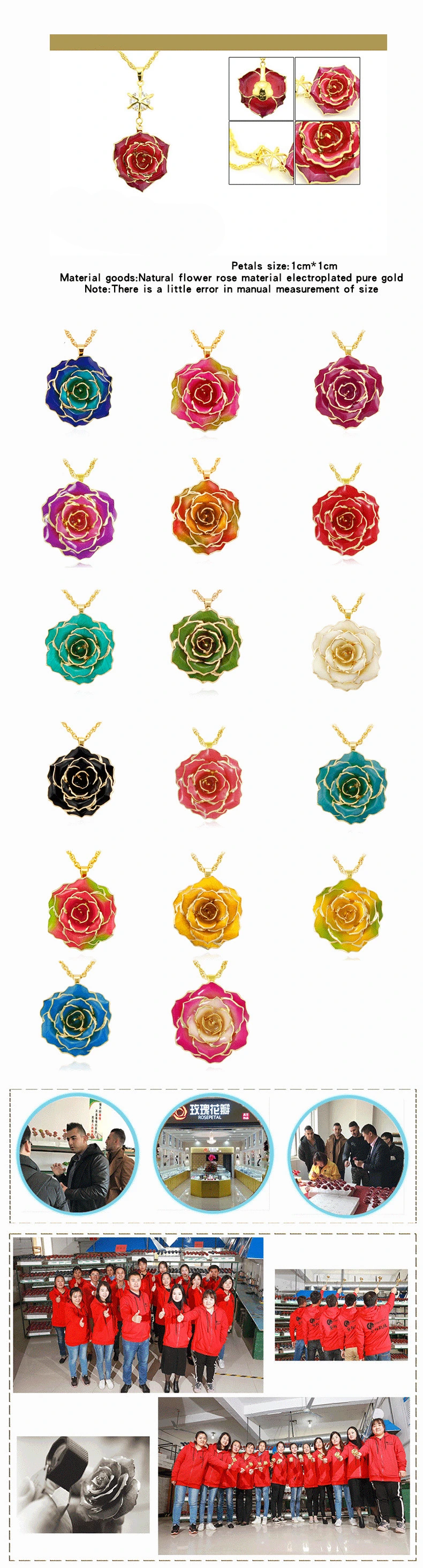 Love Around Colorful Gold Rose Necklace (fresh rose)