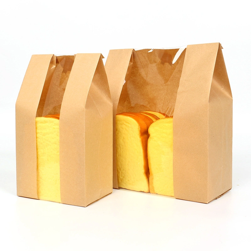 Paper Bread Bags Eco-Friendly Kraft Paper Food Bread Packing Paper Bags with Clear Window