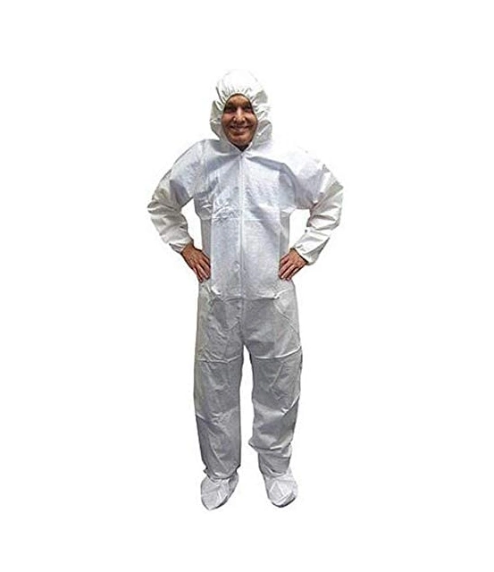 SMS Protective Coverall with Hood Zipper Front Elastic Wrist and Ankles Clean White Disposable (XXXL White)
