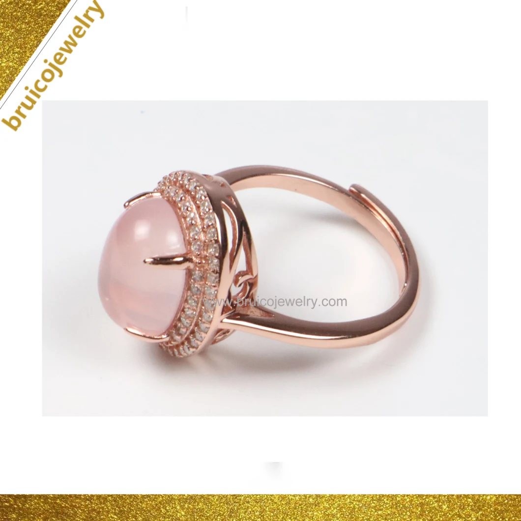Wholesale 925 Sterling Silver Jewelry Rhodium 18K Rose Gold Rose Quartz Rhinestones Jewellery Ring