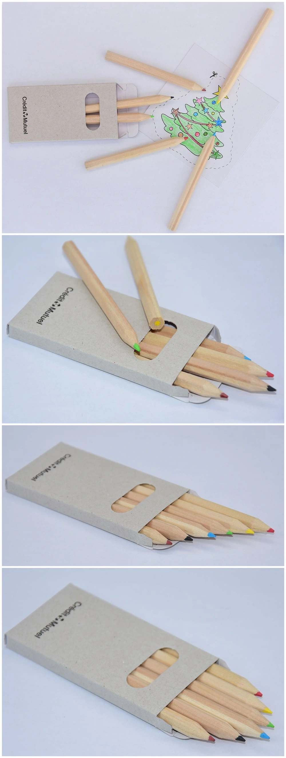 Gifts&Promotions Stationery Recycled Natural Wood 3.5 Inch 6 PCS Color Pencil in Grey Paper Box