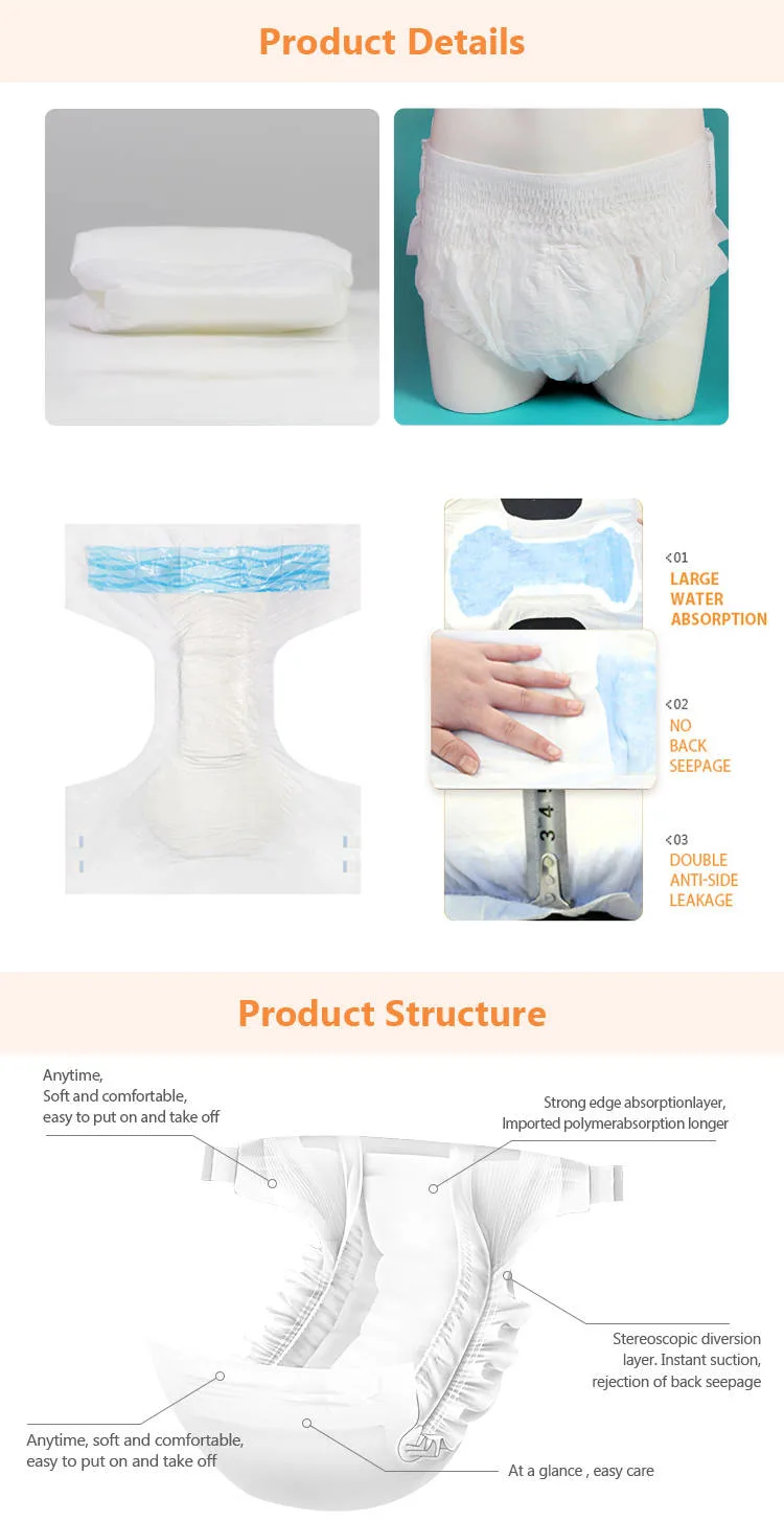 3D Leak Prevention Channel Super Absorbent Soft Breathable Disposable China OEM Printed Disposable Elderly Adult Diaper