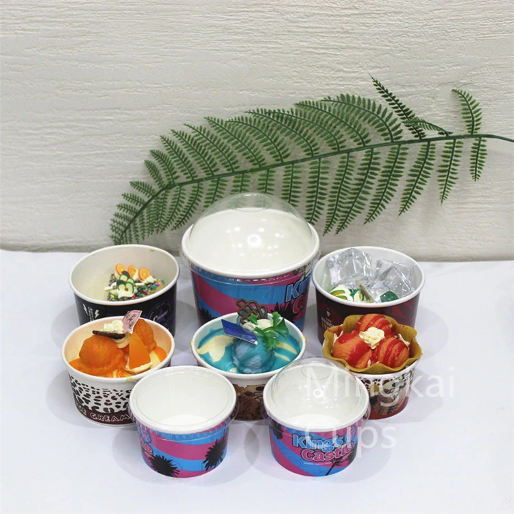 Custom Printed Cardboard Ice Cream Paper Cups with Lids and Spoons Ice Cream Container