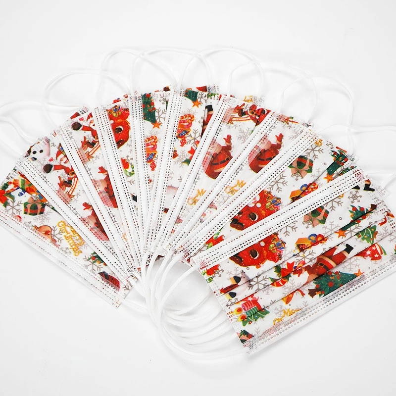 Chinese Factory Wholesale White Colorful Custom Logo Christmas Kids Disposable White 3 Ply Face Mask