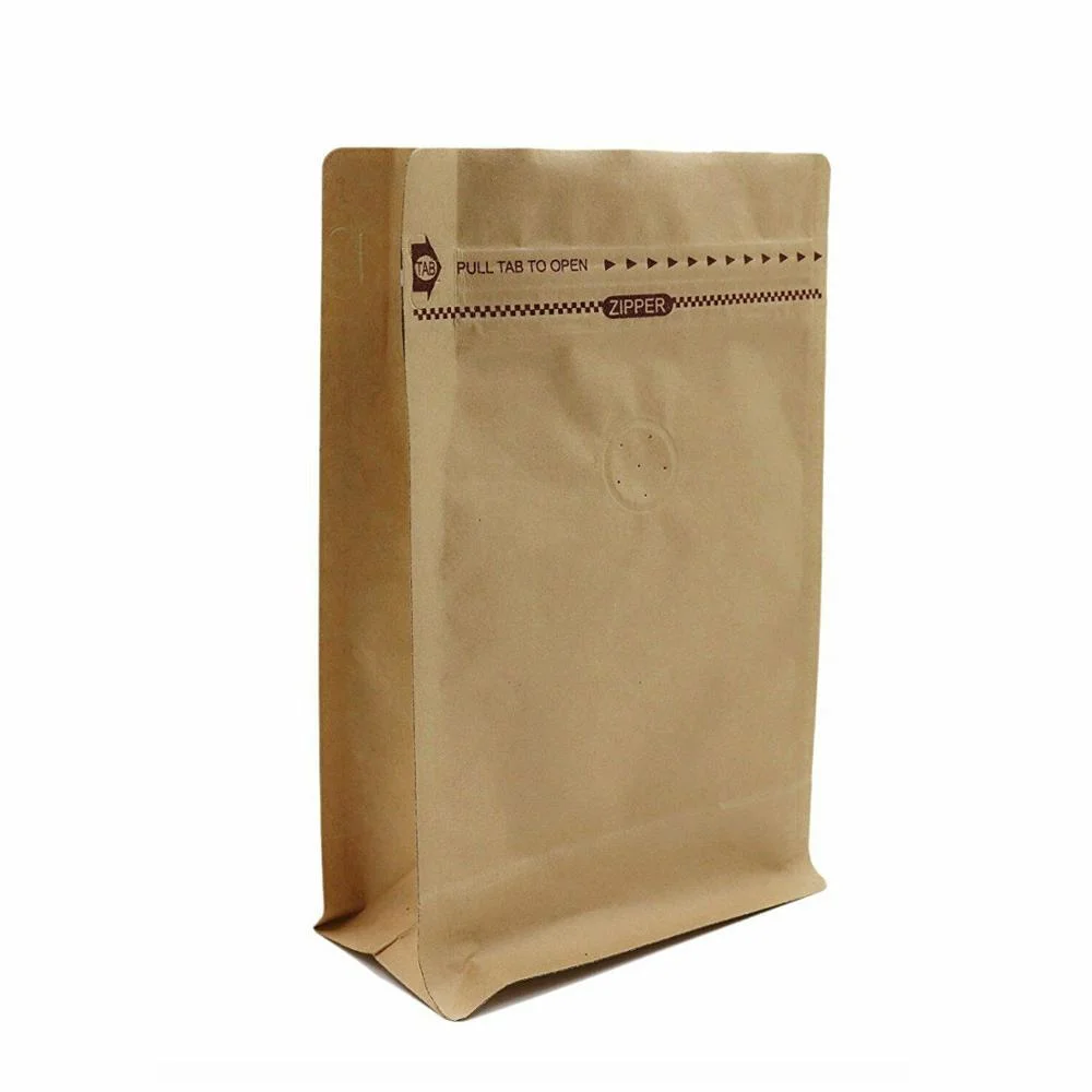 Kraft Paper Flat Bottom Bag with Ziplock, coffee Mylar Bag Water Proof Childproof Container