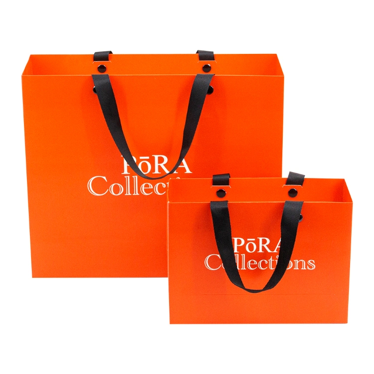 Hot Sale Custom Size Orange Color Garment Paper Packaging Bag with Flat Handle