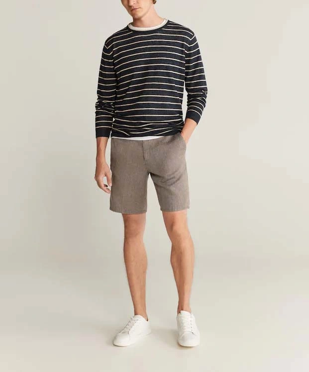Linen Chino Bermuda Cotton Linen Chino-Style Striped Linen-Cotton Blend Shorts