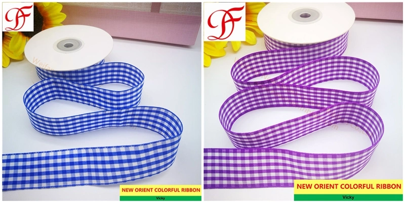 Wholesale Gingham/Vichy/Check Ribbon Double/Single Face Satin Sheer Organza Taffeta Hemp Metallic Ribbon Gingham for Bows/Gifts/Packing/Xmas