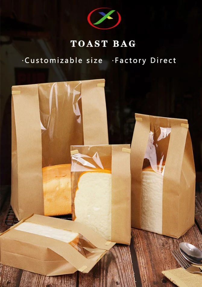 Custom Oil Proof Bread Wrapper Kraft Paper Bag Toast Bag