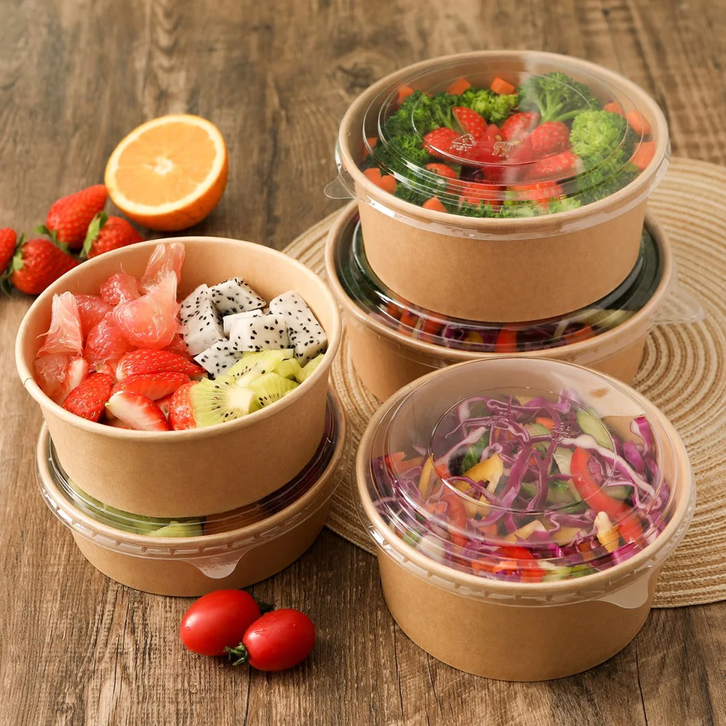 750ml Disposable Paper Salad Bowl with Kraft Paper with Customization Paper Container for Food