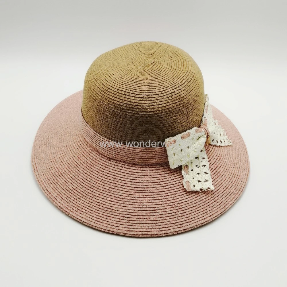 Best Sale Rose Pink Paper Straw Sun Beach Hat for Ladies