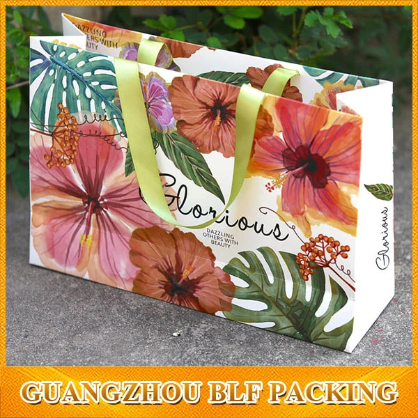 Elegant Paper Gift Bag with Flowers
