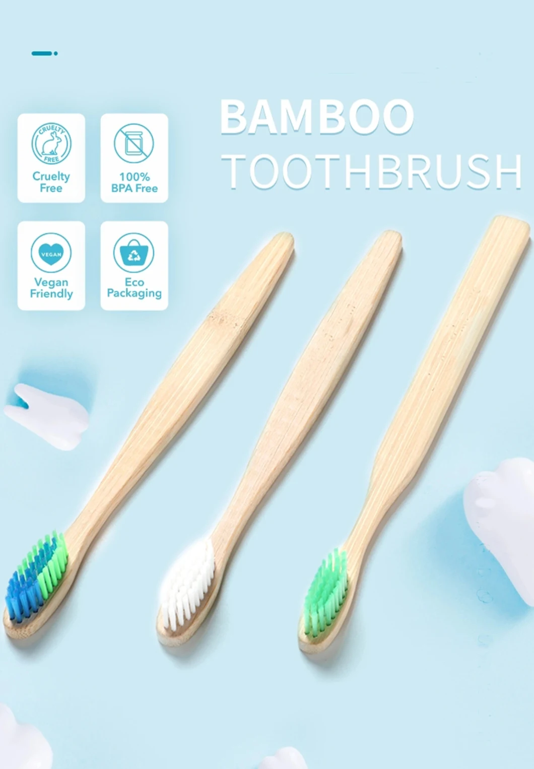 OEM Customized Eco Friendly Children Kids Bamboo Toothbrush with Soft Bristles