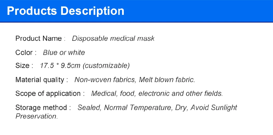 Blue White Black Non Woven 3 Layer Ply Disposable Medical Majoras Mask